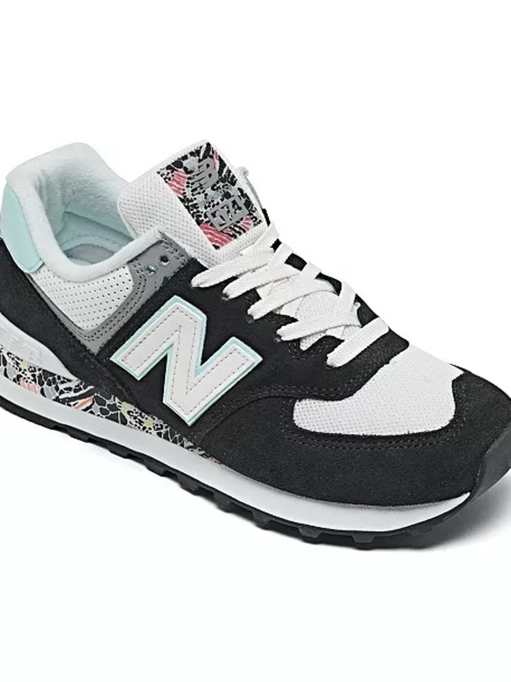 New Balance Women's 574 Black, White & Mint Retro Sneaker